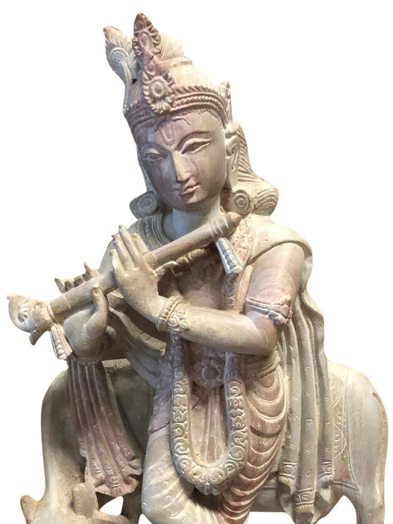 Krishna Playing the Flute Hindu Altar Deity Vintage Meditation Sculpture