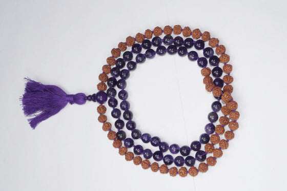 VEDAMALAS Amethyst Rudraksha Mala Beads 108 Mala Beads Tassel