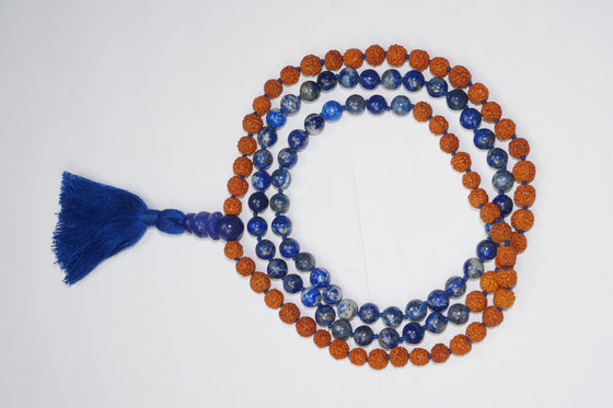 Handmade Healing Mala Authentic 108 Bead Stone Lapis Lazuli Rudraksha Mala