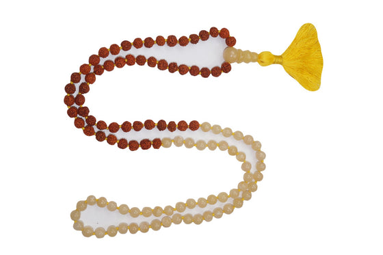 VEDAMALAS Citrine Meditation Mala Rudraksha Pearl Beads Japamala Tassel