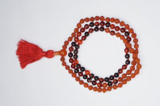 VEDAMALAS Chakra Prayer Beads Rudraksha Mala Healing Necklace Carnelian