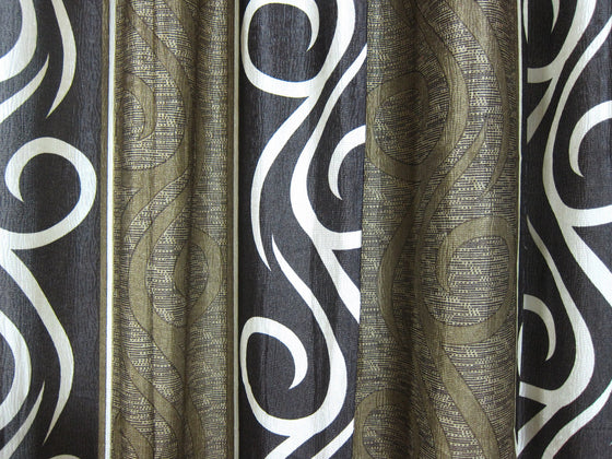 Bedroom Curtains, Pair of Brown Beige Vineyards Window Panels, Tab Tops