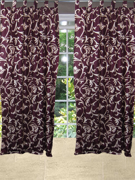 Floral Printed Crushed Velvet Feel Plum Curtains
