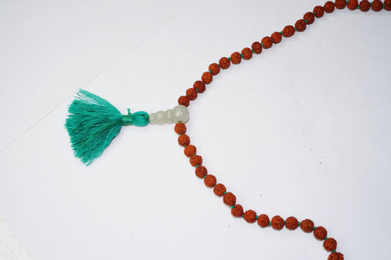 VEDAMALA Rudraksha Seed Mala Necklace Gray Crystal Quartz Beads