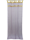 Pair of Boho Sheer Curtains, Purple Stripes, Gold Tabs, Bed Canopy Curtains, 84
