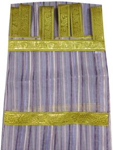  2 Indi Boho Sheer Curtains, Purple Stripes, Gold Tabs, Bed Canopy