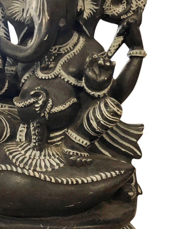 Ganesha Sitting on Conch Shell Stone Statue