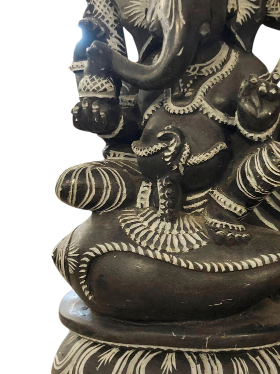 Ganesha Sitting on Conch Shell Stone Statue
