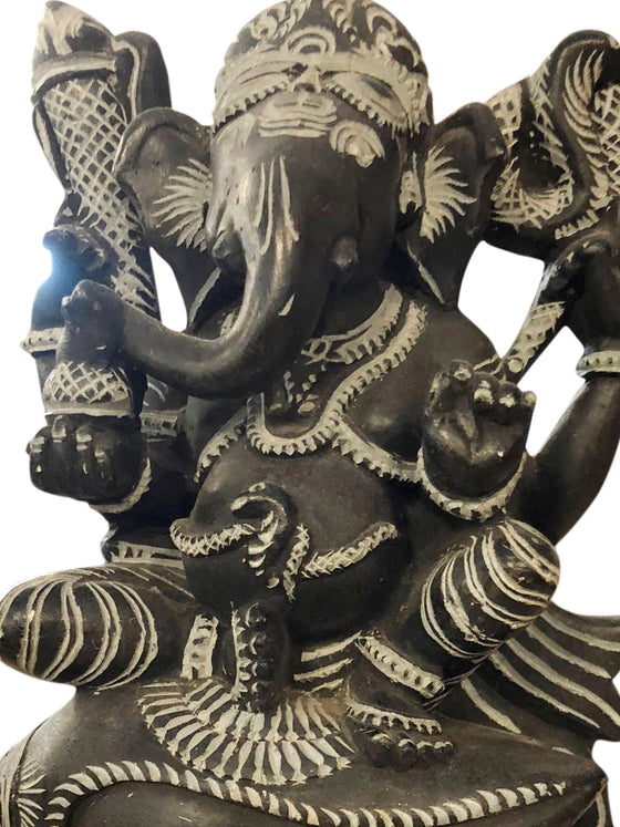 Ganesha Sitting on Conch Shell Stone Statue