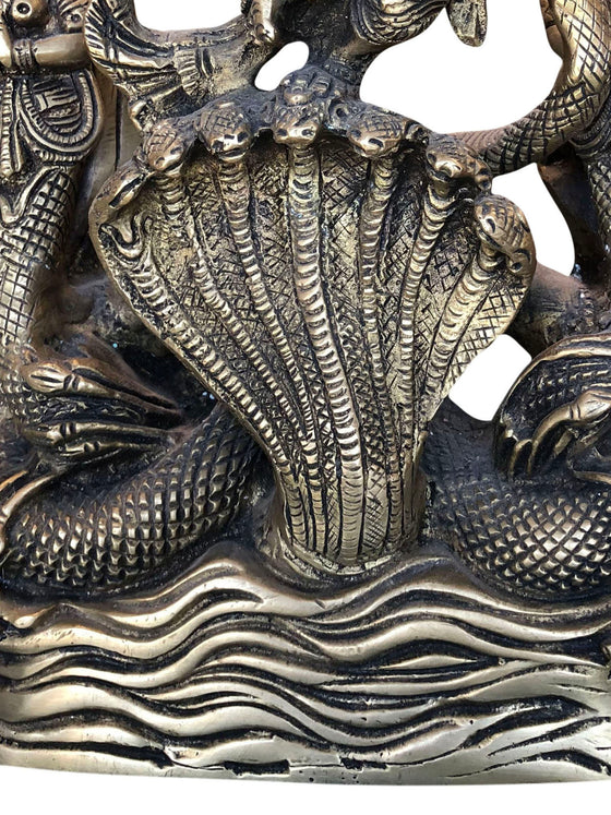 Antique Krishna Statue Dancing On Serpent Kaliya Handcrafted Brass Idol