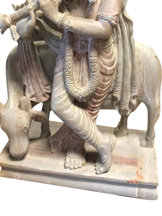 Krishna Playing the Flute Hindu Altar Deity Vintage Meditation Sculpture