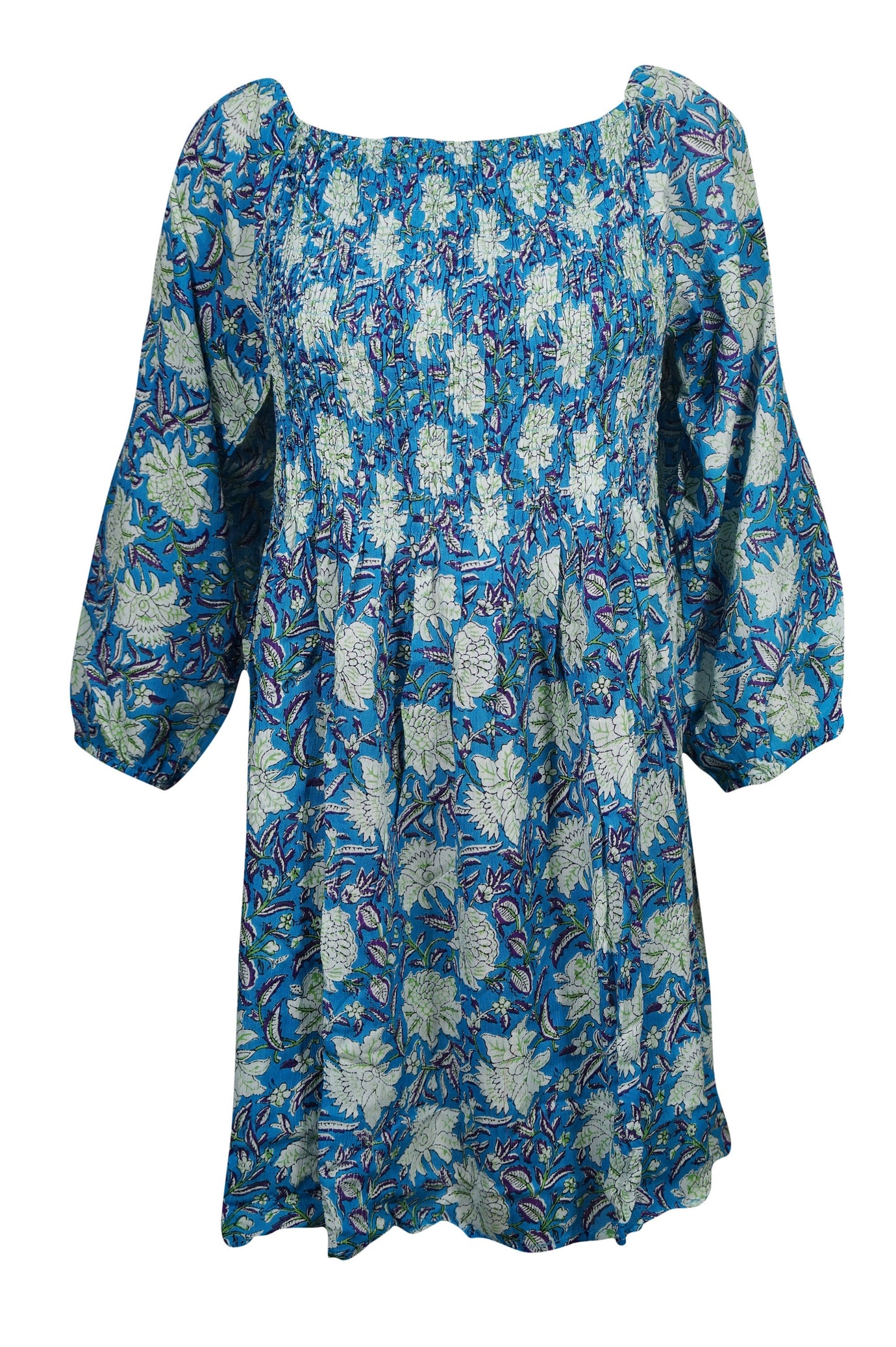Elastic Boho Short Dress Gypsy Fit Flare Off Shoulder Cinched Waist  Sundress L