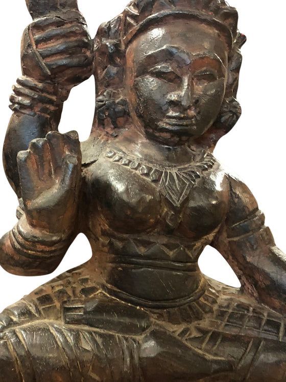 Vintage Rustic Tribal Indian Goddess Wood Statue Sculpture