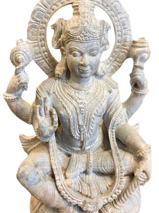 Vishnu Seated Blessing Vishnu Peaceful Yoga Stone Statue