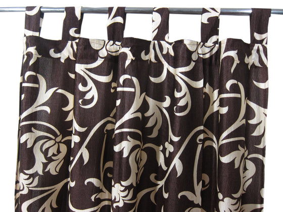 Textured Boho Curtain Pair, Drapes, Tab top, Coffee Brown Bedroom Curtains