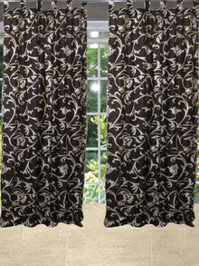  Pair of Printed Curtains, Brown Floral Printed Tab Top Drapes 96