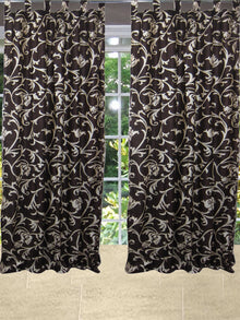  2 Printed Curtains, Brown Floral Printed Tab Top Drapes 96