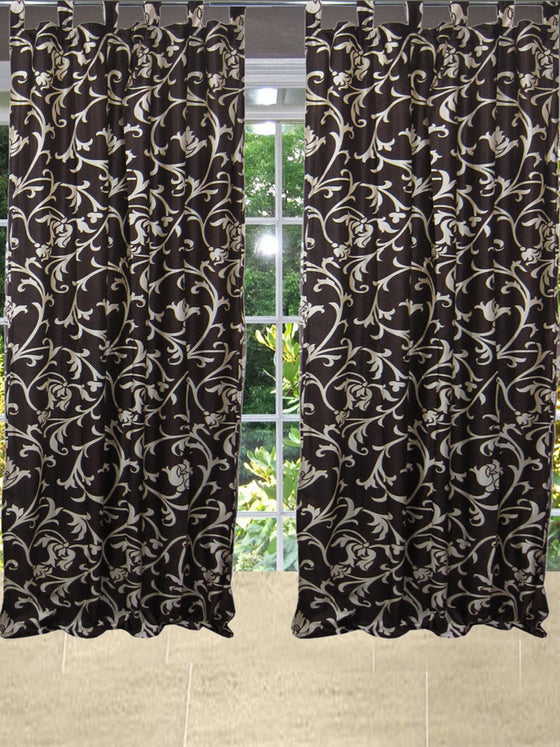 Pair of Printed Curtains, Brown Floral Printed Tab Top Drapes 96