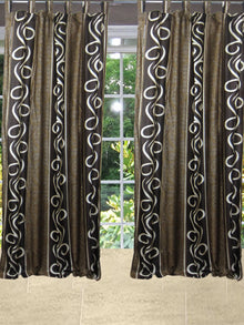  Bedroom Curtains Pair Brown Beige Vineyards Window Panels, Tab Tops