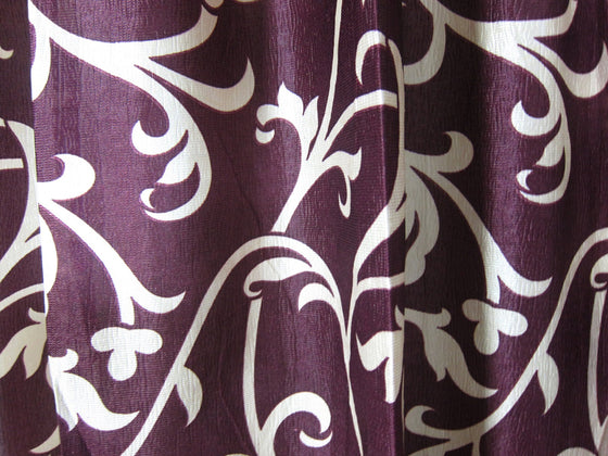 Pair of Floral Curtains, Printed Crushed Velvet Feel Plum Tab Top Curtains 96