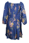 Floral Dresses, Blue Printed, Fit Flare OFF SHOULDER L