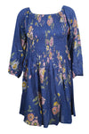 Floral Dresses, Blue Printed, Fit Flare OFF SHOULDER L