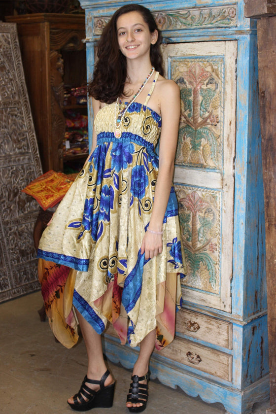 Boho Sundress Handkercheif Hem Dresses Resort Wear Recycled S/M