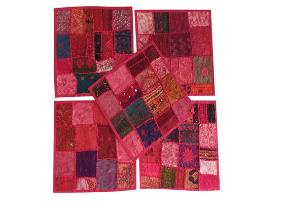 Pink Cushion Covers, Boho Vintage Sari Patchwork Decorative Sofa