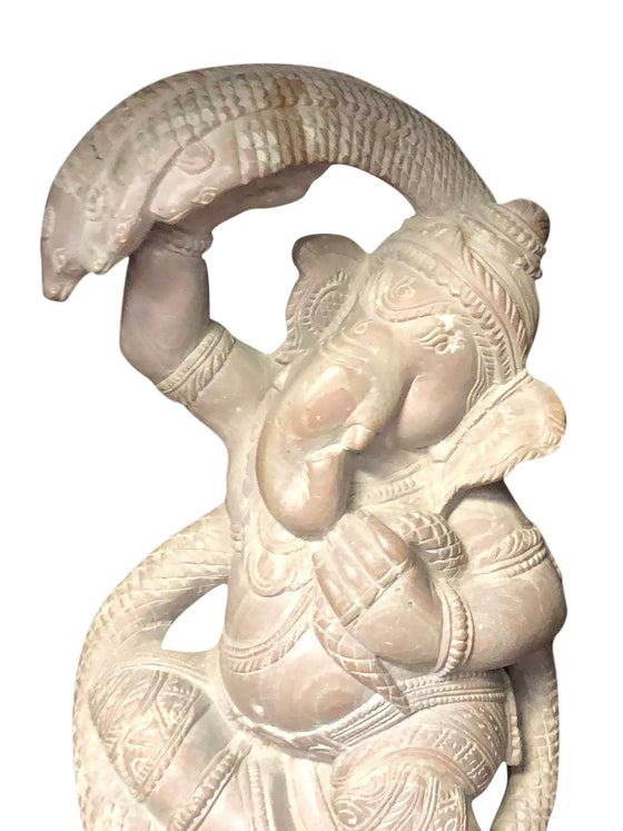 Ganesha Hand Carved Stone Statue Kundalini Spiritual Ganesha With Snake