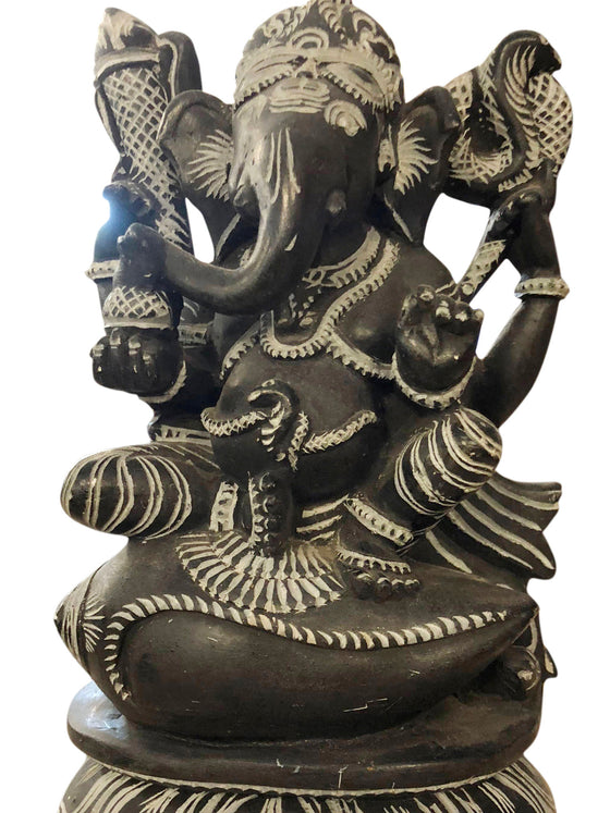 Ganesha Sitting on Conch Shell Stone Statue