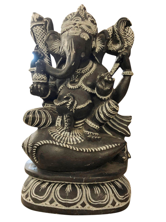 Ganesha Sitting on Conch Shell Stone Statue