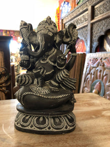  Ganesha Sitting on Conch Shell Stone Statue