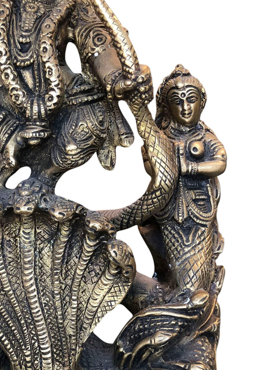 Antique Krishna Statue Dancing On Serpent Kaliya Handcrafted Brass Idol
