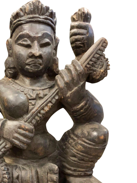 Saraswati Statue Hindu Goddess Wood Sculpture