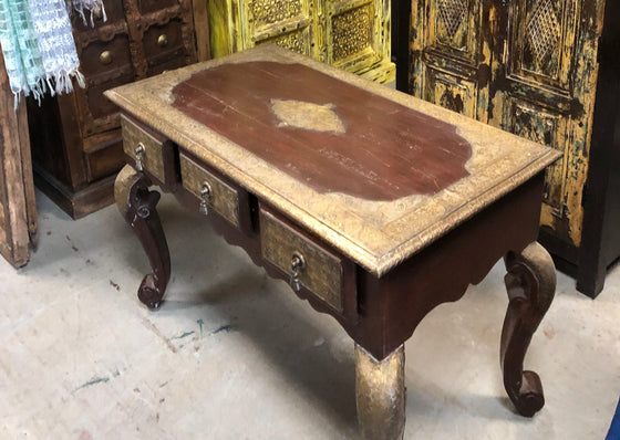 Vintage Brass Cladded Farmhouse Ornate Console Table