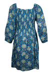 Bohemian Gypsy Dress Printed Blue Loose Dresses Hippy Chic L