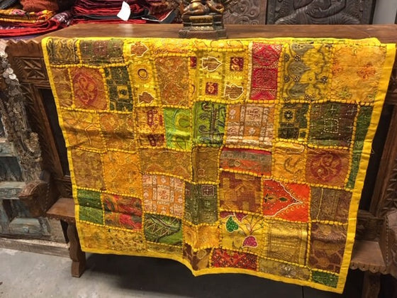 Yellow Vintage Handmade Patchwork Embroidered Tapestry Wall Decor Wall