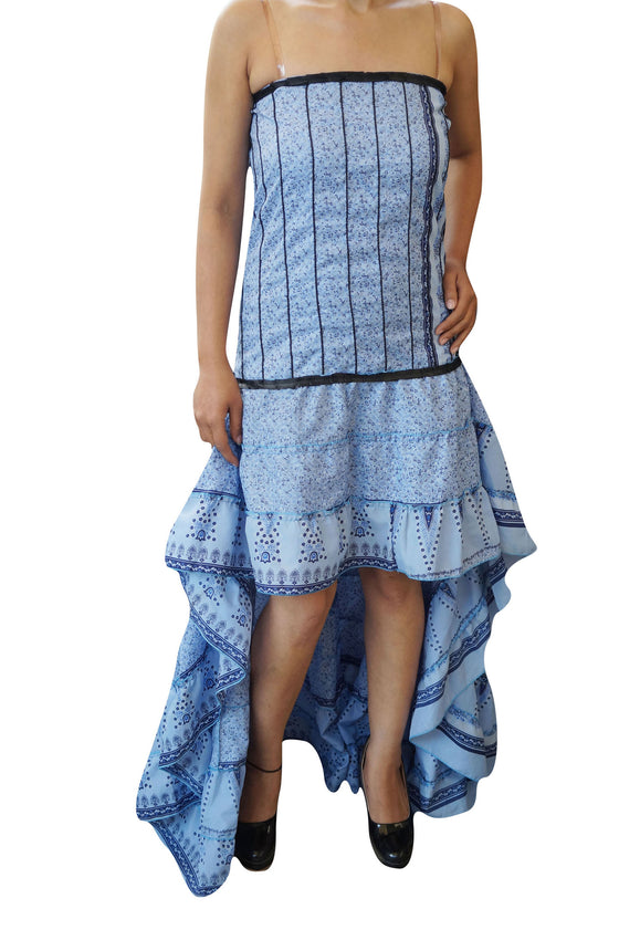 Boho Gypsy Maxi Dress Swirling Hi Low Dresses Blue M/L