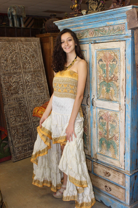 Gypsy Boho Hi Low Maxi Dress Floral Recycled M/L
