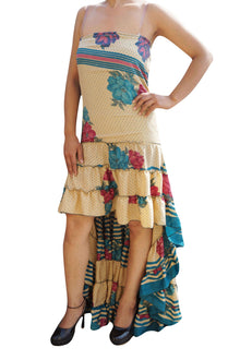  Gypsy Boho Hi Low Maxi Dress Floral Recycled M/L