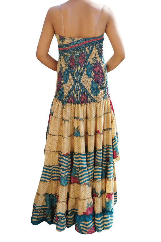 Gypsy Boho Hi Low Maxi Dress Floral Recycled M/L