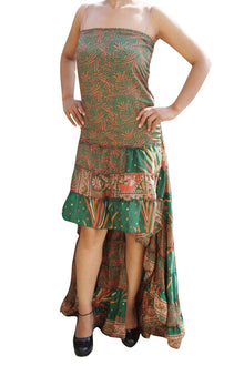  Boho Maxi Dress, Strapless dresses, Recycled Sari dress, Green ML