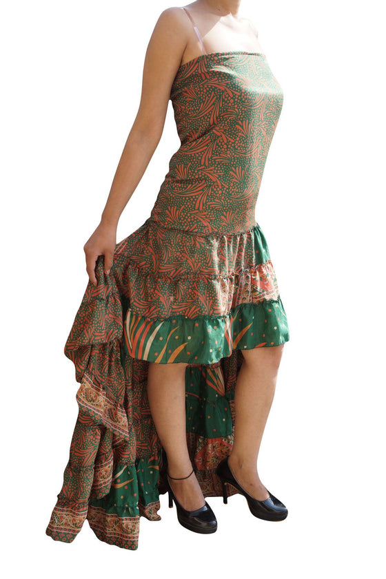 Boho Maxi Dress, Strapless dresses, Recycled Sari dress, Green ML