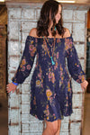 Bohemian Gypsy Dress Printed Blue Loose Dresses Hippy Chic L