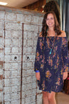 Bohemian Gypsy Dress Printed Blue Loose Dresses Hippy Chic L