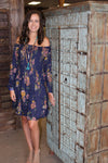 Bohemian Gypsy Dress Printed Blue Loose Dresses Hippy Chic L