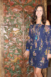 Bohemian Gypsy Dress Printed Blue Loose Dresses Hippy Chic L