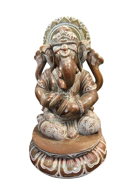 Musical Ganesha Statue Hand Carved Stone Religious Lord Sculpture
