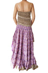 Bohemian Hi Low Maxi Dresses, Swirling Recycled Sari Strapless M/L