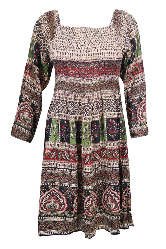 Bohemian Dresses oFF Shoulder Printed Fit Flare ML